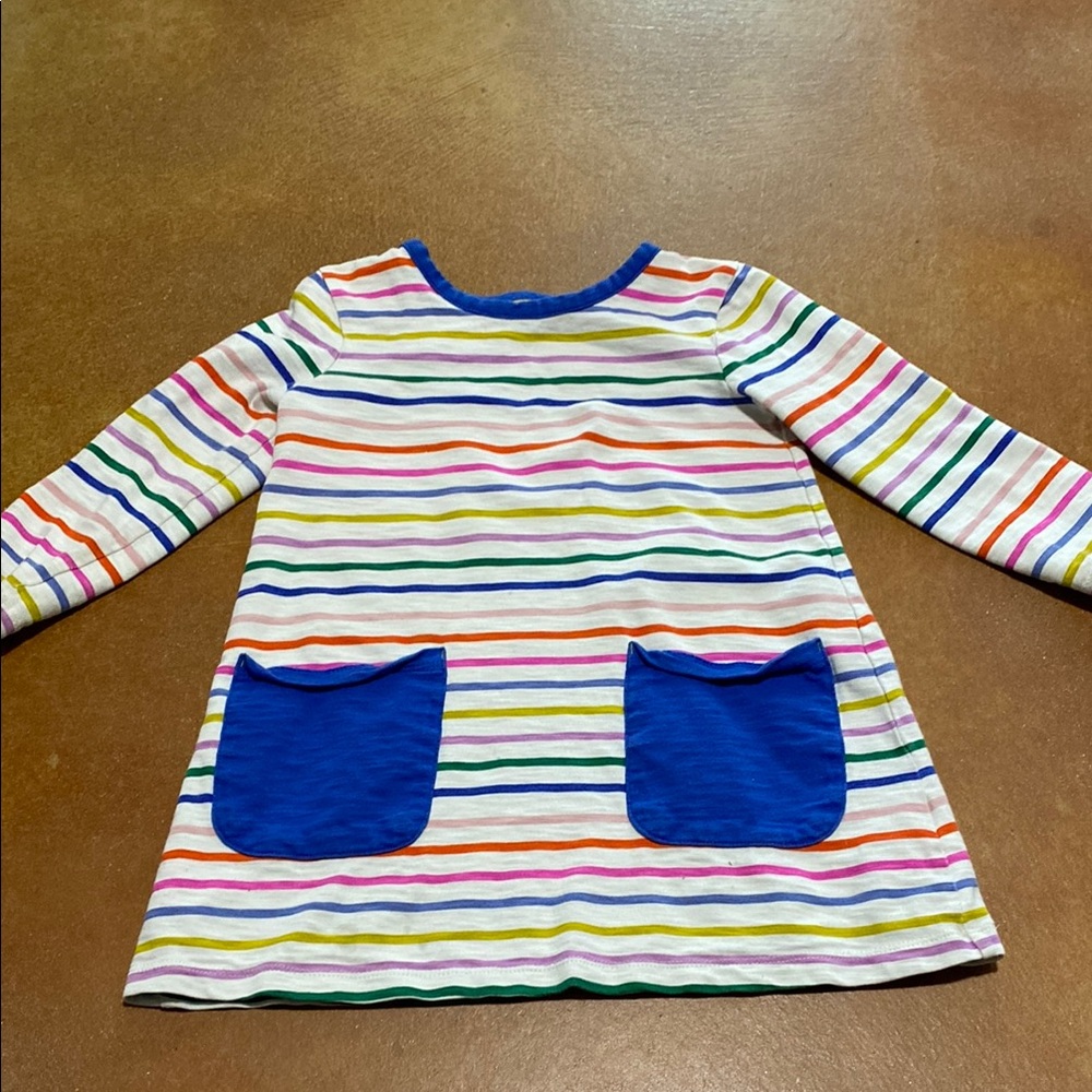 Colorful Striped Dress with Blue Pockets